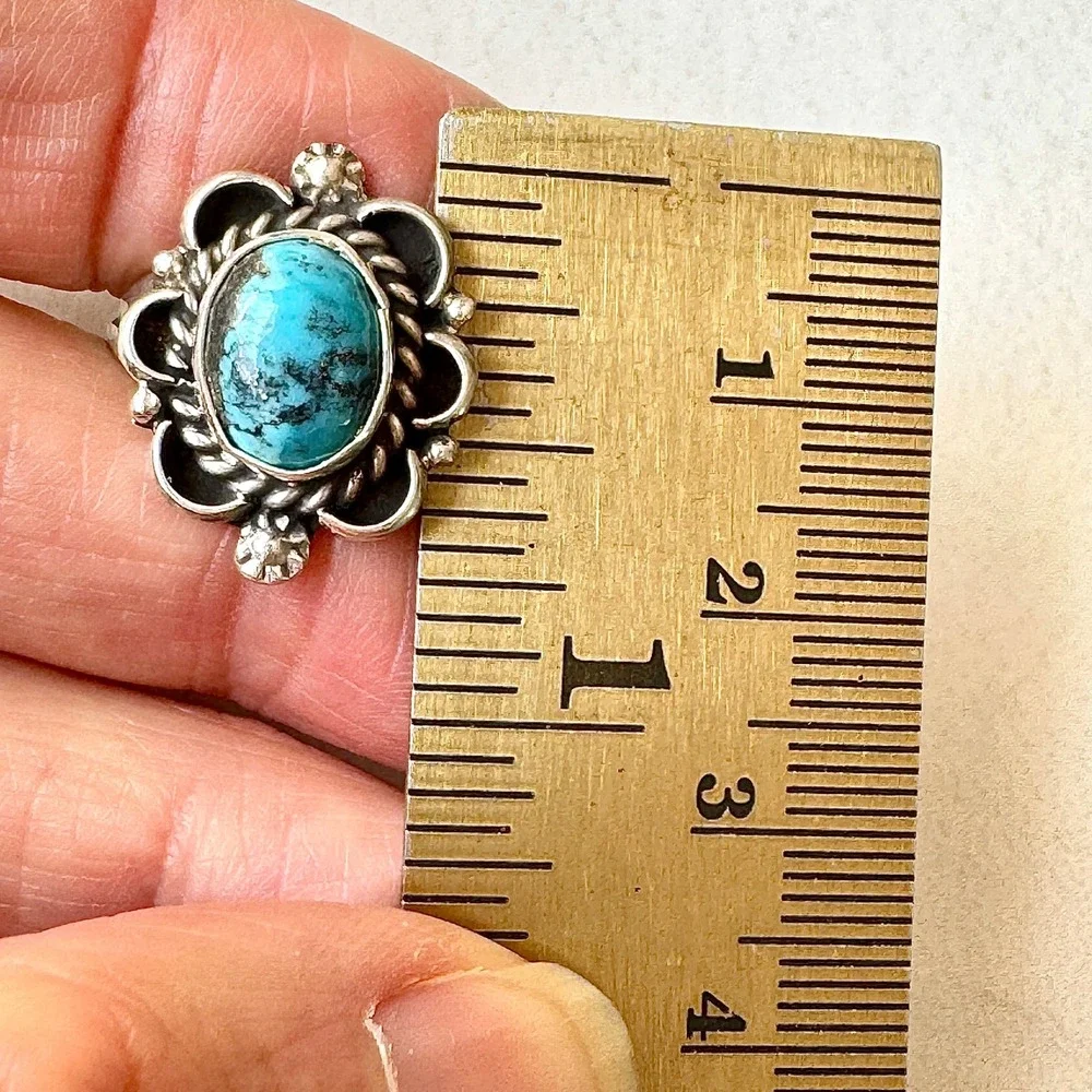 Navajo Flower Ring Turquoise Sz 8 Sterling Silver Signed Morgan Native Amer